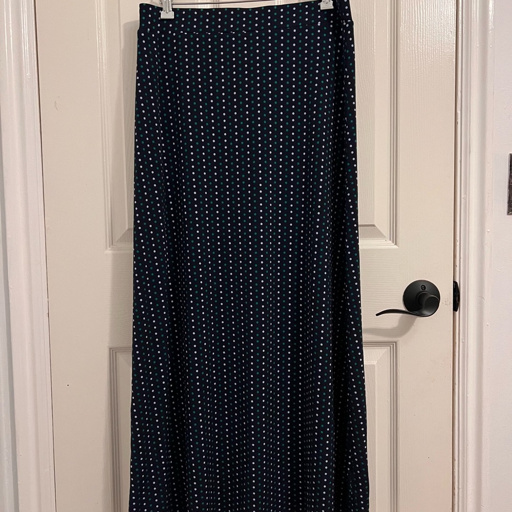 Christopher & Banks Navy, Green, and White Polka Dot Maxi Skirt